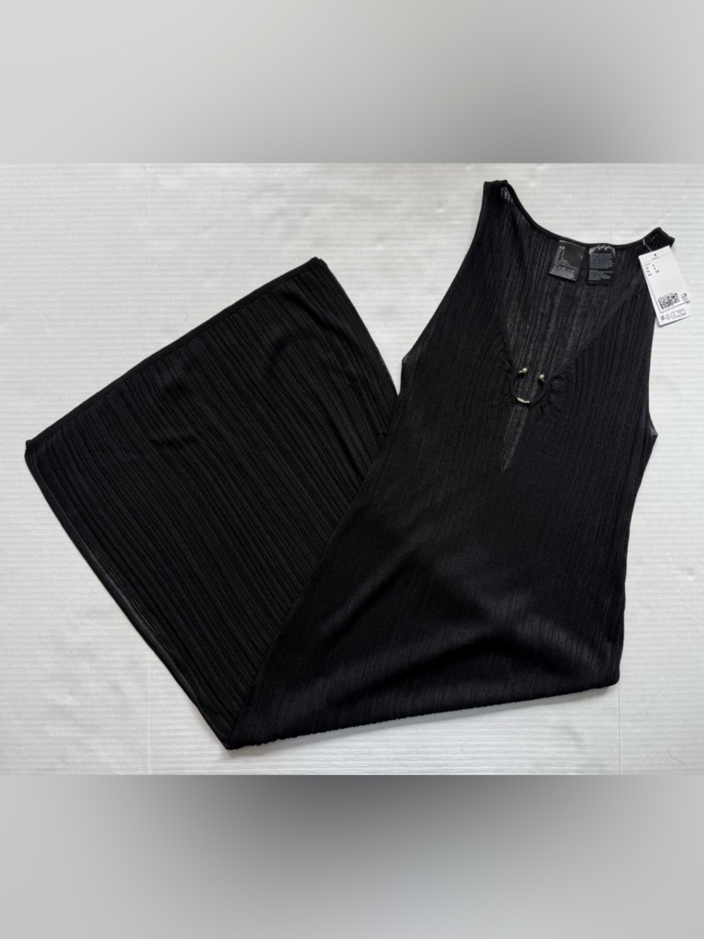 DEFECT H&M Rib Knit Beach Dress Black Maxi Sleeveless Keyhole V Neck Size S